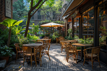 Fototapeta premium Outdoor Patio With Numerous Tables and Chairs