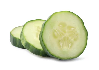 Foto op Canvas Slices of long cucumber isolated on white © New Africa
