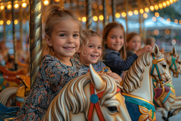 Young Girls Riding Merry-Go-Round