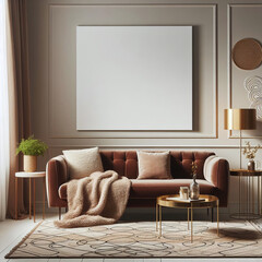 Mockup poster frame in home interior background, Elegant Display, 3D Rendered Poster Frame in Chic Interior