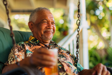Man Sitting on Swing Holding Glass of Beer