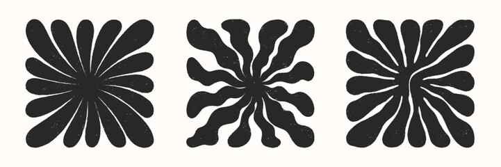 Vector black and white hand drawn floral square compositions.Hand drawn organic abstract shapes.Trendy contemporary art perfect for prints,flyers,banners,fabriс,branding design,covers.