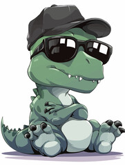 Cool Baby T-Rex Dinosaur Like a Boss Toddler with Baseball Cap and large Sunglasses Mini Chef Baby T-Rex