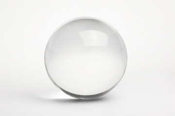 View of transparent glass ball on white background