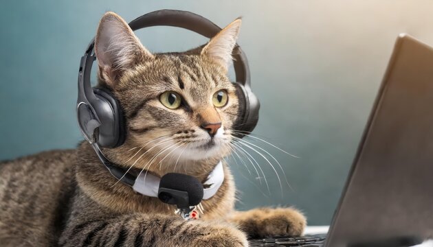 Generated image of a cat listening to the music in a headset
