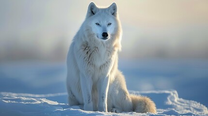 Arctic King Majestic Wolf Reigning Over Frozen Realm - obrazy, fototapety, plakaty