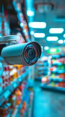High-tech dome surveillance camera ensuring safety in a bustling retail hub.