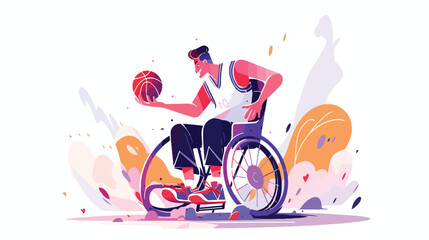 Boy in wheelchair playing basketball illustration 2 - obrazy, fototapety, plakaty