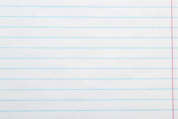 Lined notebook sheet as background, top view