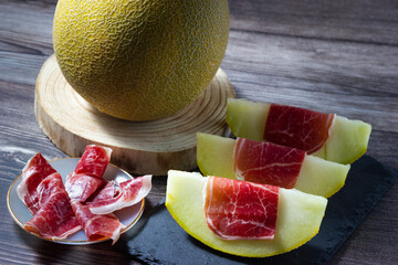 Culinary art: Melon and Iberian Ham