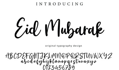Eid Mubarak Font Stylish brush painted an uppercase vector letters, alphabet, typeface