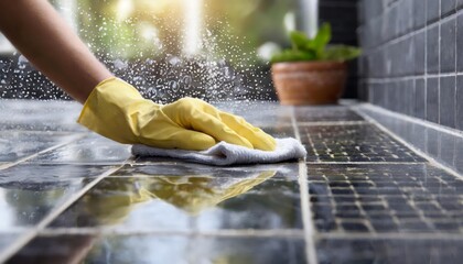 Generated image of someone washing the tiles