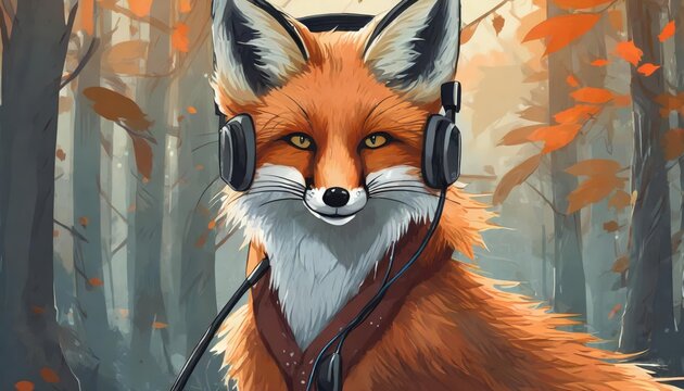 Generated image of a fox listening to the music