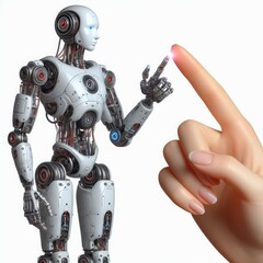 Fototapeta premium Futuristic concept of human hand touching Ai robot hand