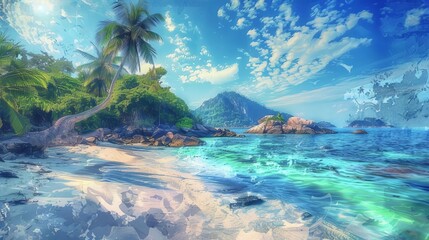 Cinematic Light Seascape of Tropical Island Paradise, Ko Nang Yuan Inspired Digital Painting - obrazy, fototapety, plakaty