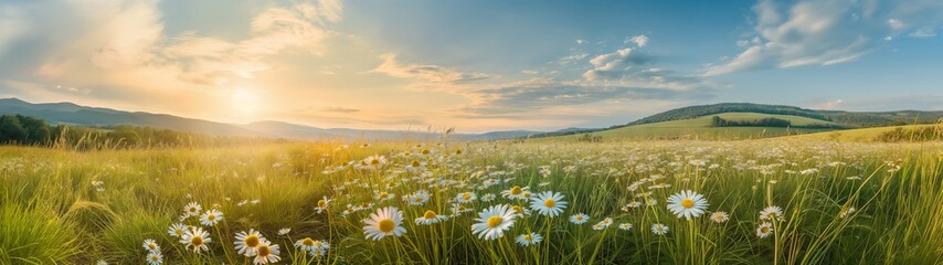 Obraz premium Beautiful blurred background image of spring nature with a neatly trimmed lawn surrounded by trees against a blue sky with clouds on a bright sunny day