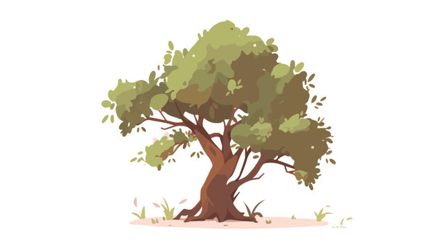 Brown Tree on White Background 2d flat cartoon vact