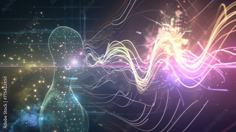 Poster Animation showing the change in human biorhythms over time on an image of a human figure, emphasizing the relationship between internal rhythms and the human condition --ar 16:9 --quality 0.5 -