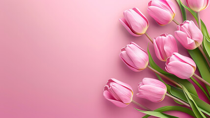 Magnificent Bouquet of pink tulips and gift box on pink backgroundBouquet of pink tulips