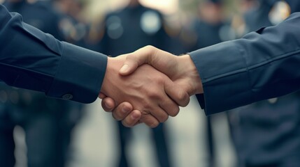Police officers shake hands in an event