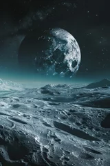 Velours gordijnen Volle maan en bomen huge planet against the sky space Generative AI