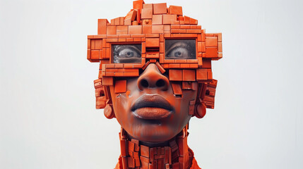 Surreal Terracotta Brick Face Mask, Human and Inanimate Fusion - obrazy, fototapety, plakaty
