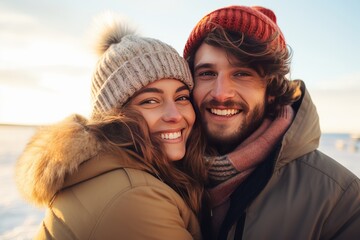 Couple smiling together on a winter day