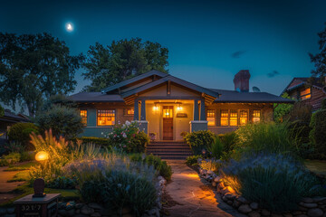 The deep quiet of the night, an eggshell Craftsman style house stands under the subdued suburban lights, tranquil and restful, a sanctuary in the dark