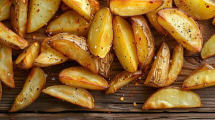 Golden Potato Wedges with Flakes of Sea Salt, Irresistible Taste