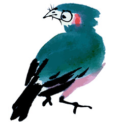 Watercolor vector illustration of bird. Traditional chinese ink and wash painting