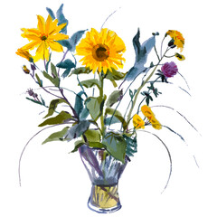 Vector watercolor illustration of of bouquet of flowers