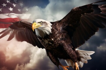 Majestic Bald Eagle in front of American Flag