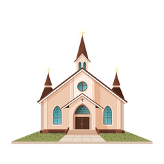 Orthodox church building. isolated vector illustration suitable for maps, prints, infographics, greeting cards and posters. A beautiful historical facade of cathedral on a white background. Clip-art.