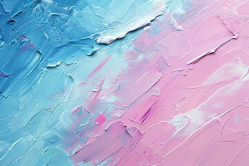Bright blue and pink textured acrylic paint strokes on canvas.