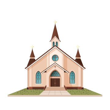 recommend clip art: Orthodox church building. isolated vector illustration suitable for maps, prints, infographics, greeting cards and posters. A beautiful historical facade of cathedral on a white background. Clip-art.
