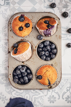 Freshly Baked Blueberry Muffins in a Muffin Tin