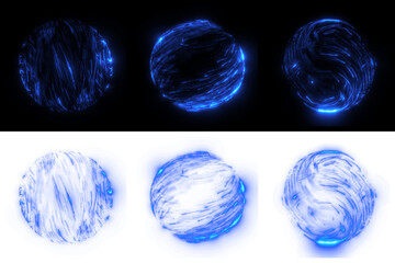 3 Swirling blue particle orb, glowing with kinetic energy for overlays. Isolated on black and transparent, 3D render - 775426404