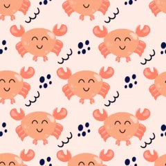 Papier Peint photo Lavable Vie marine Vector seamless pattern with crabs. Trendy pattern of crabs for wrapping paper, wallpaper, stickers, notebook cover. Cute sea animals flat pattern.