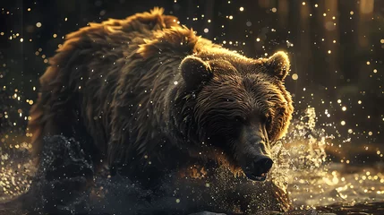Foto op Aluminium a majestic grizzly bear in the midst of splashing water © DigitaArt.Creative