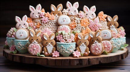 Easter-themed cookies in the shape of eggs and bunnies