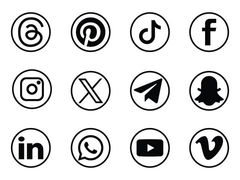 set of black social media icons