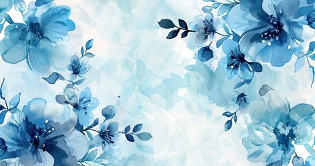 Background for the invitation, in water color. flowers and very small leaves in light blue and white