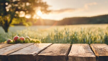 farm wood nature field fruit table product grass garden background stand green food nature wood landscape morning farm outdoor sky podium forest stump beauty sun scene platform view beautiful trunk - obrazy, fototapety, plakaty