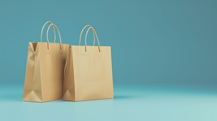 minimalist composition: two beige shopping bags, simple and elegant, on a plain blue background, high resolution, no text, no inscriptions, no advertising --ar 16:9 --quality 0.5 --stylize 0 Job ID