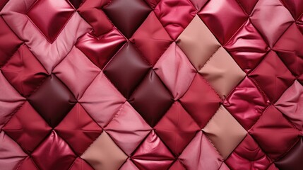 A close up of a quilted fabric with red and brown colors. Generative AI.