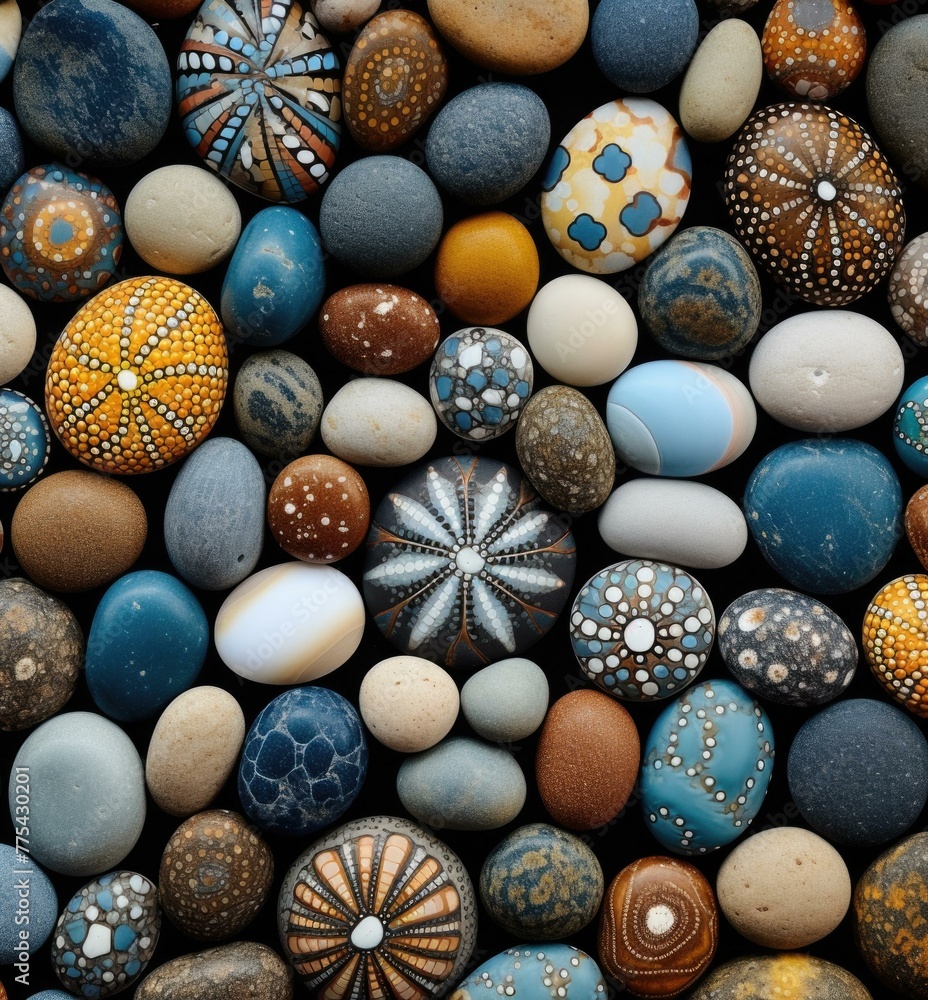 Poster a close up of a bunch of different colored rocks and stones. generative ai.