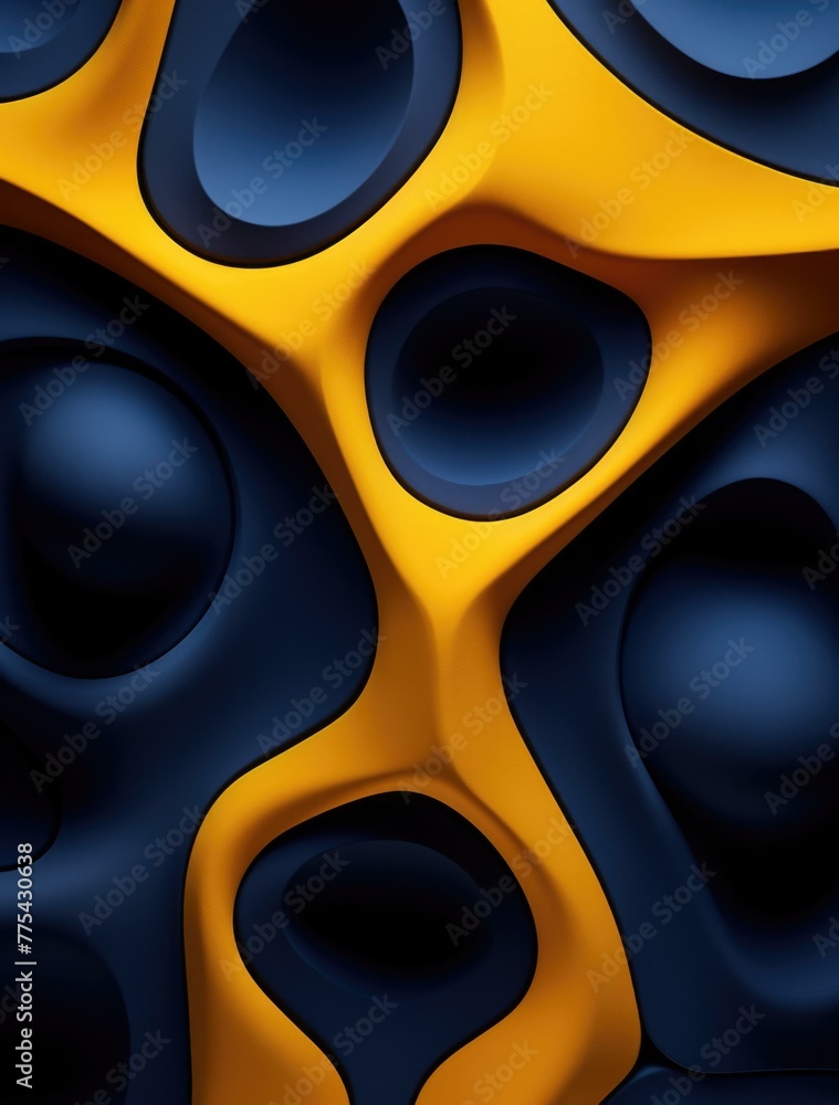 Poster a close up of a blue and yellow abstract pattern. generative ai.