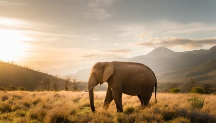elephant in nature at mountain valley generative ai - obrazy, fototapety, plakaty