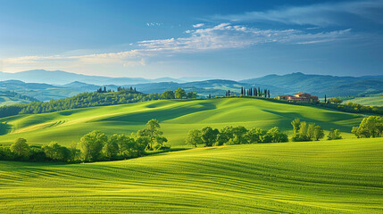A serene countryside landscape with rolling hills and farmland, symbolizing the agricultural side of finance and rural economies