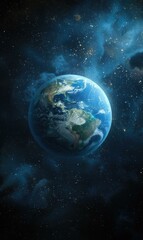 Fototapeta premium A close up of the earth in space with stars and galaxies. Generative AI.